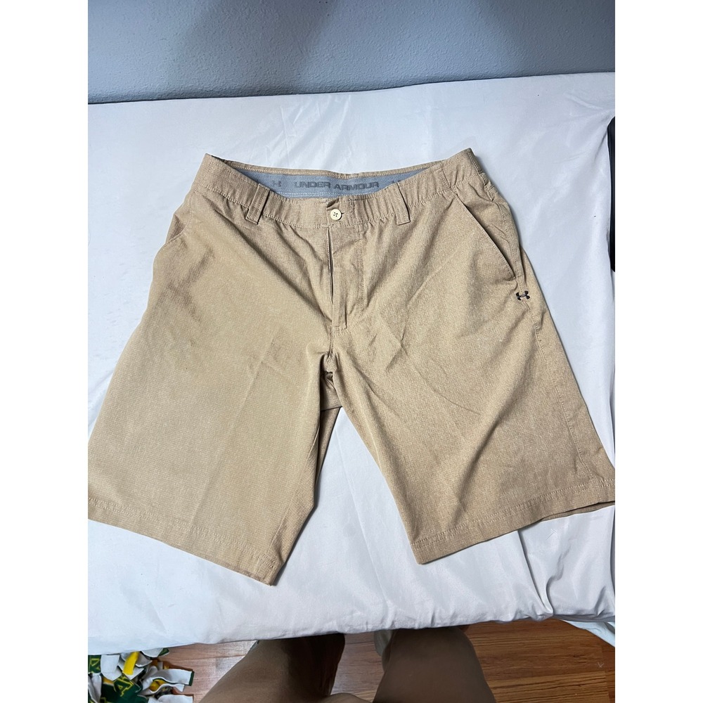 Under Armour Mens 34 Tan Textured Performance Golf Shorts Flat Front Beige
